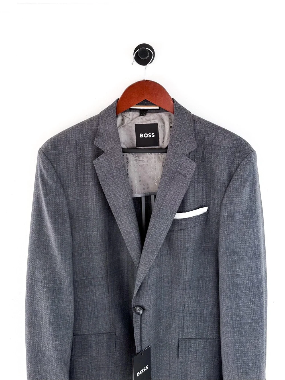 NWT New BOSS Men’s Gray Plaid Blazer Italian Wool Holy-Allee 3 Sport Coat